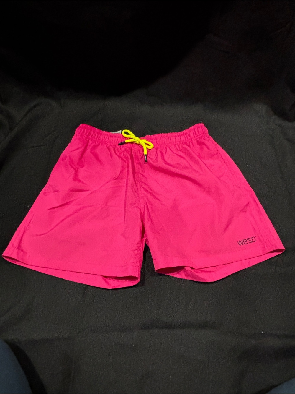 Wesc Hot Pink Swim Trunks with Yellow Drawcord